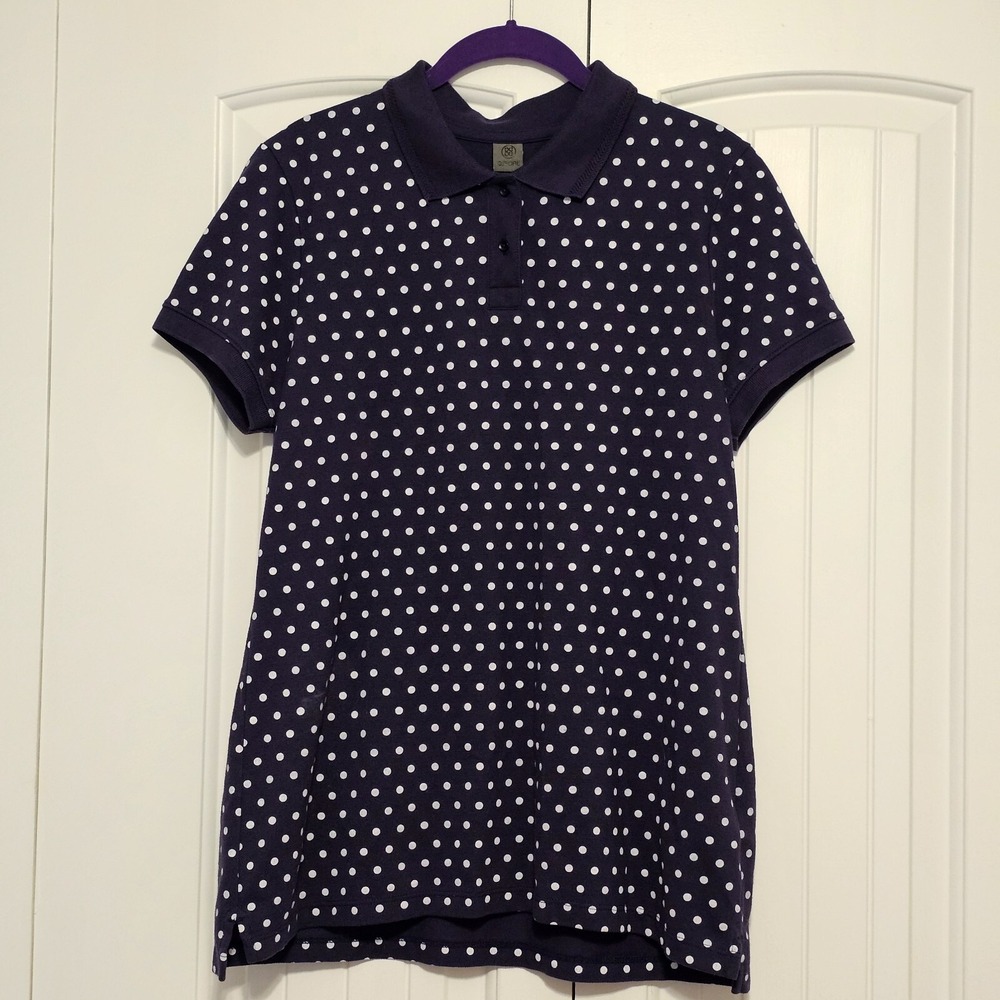 G/FORE Polo Shirt Womens XL Navy Purple Polka Dot Pima Cotton Drytex Golf Tee